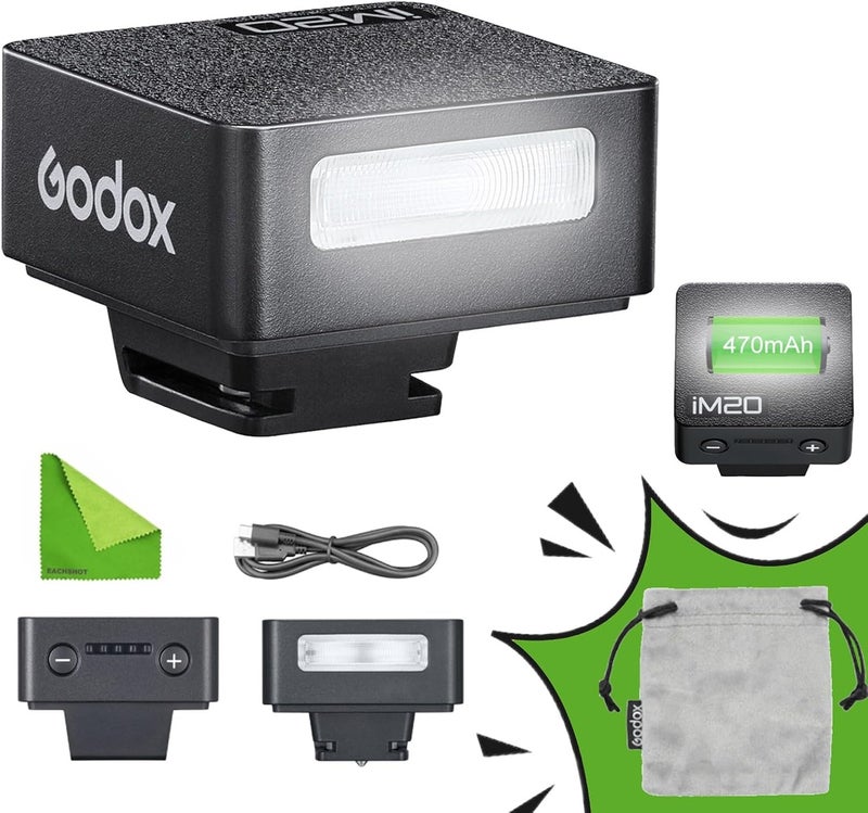 Eachshot GODOX iM20 Mini Flash for Camera w/Built-in Battery, Conpact & Portable GN10/470 mAh USB-C Charging & Universal Hot Shoe Compatible with Sony zve10,zv1,a7iii/Ricoh gr3,gr3x/Fujifilm f1, NOT for ZV-1F - Image 1